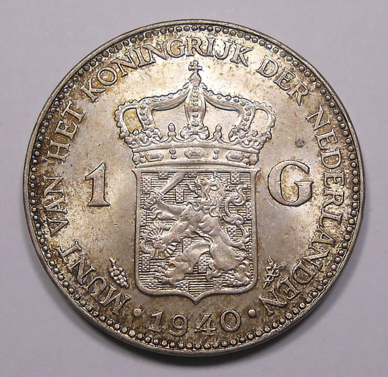 Read more about the article Netherlands 1940 SILVER Gulden CHOICE MS BU Wilhelmina I TONED Beauty WWII Coin