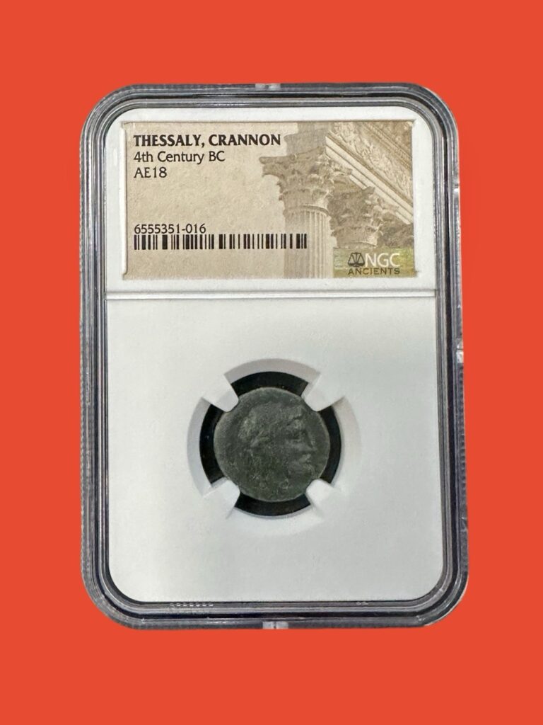Read more about the article Genuine NGC Thessaly  Krannon  AE1- 4th Century BC Horseman Ancient Greek Coin
