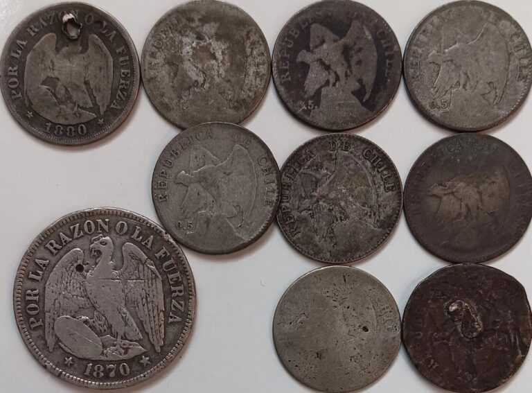 Read more about the article Chile Silver Coin Lot: 1870 50 Cent  1880 1899 1907 1908 1913 Viente 20 Centavos