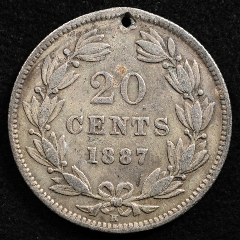 Read more about the article Nicaragua 20 Centavos 1887  Coin  Silver  Holed Damage  Coin Alignment  Inv#F102