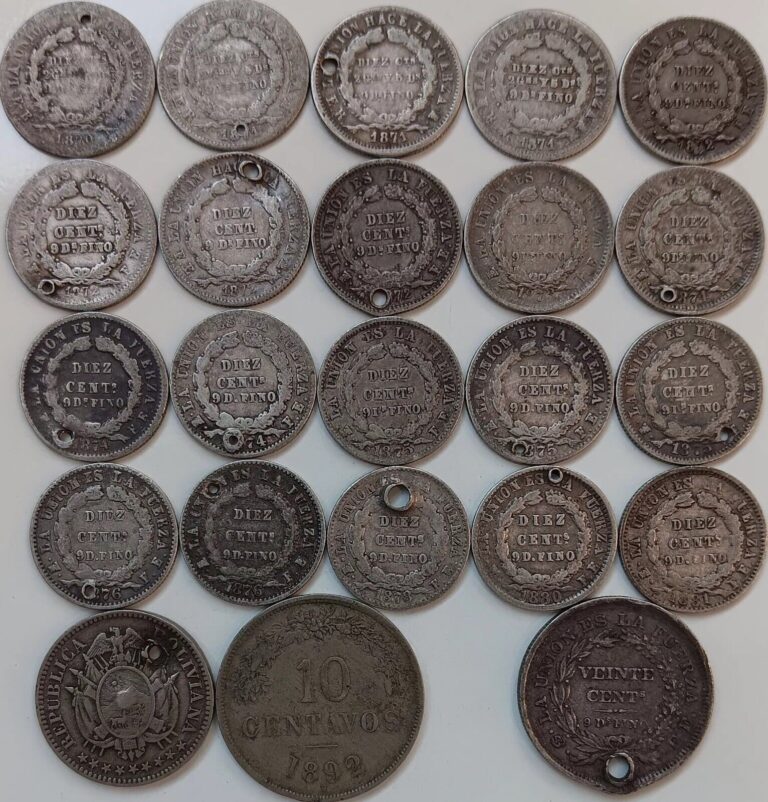 Read more about the article Bolivia Silver 1870 1871 1872 1873 etc Diez 10 Centavos Lot  Viente 20 Cent Coin