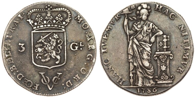 Read more about the article Netherlands East Indies / Utrecht – VOC 3 Gulden 1786 – Very Rare  Ex-Mount