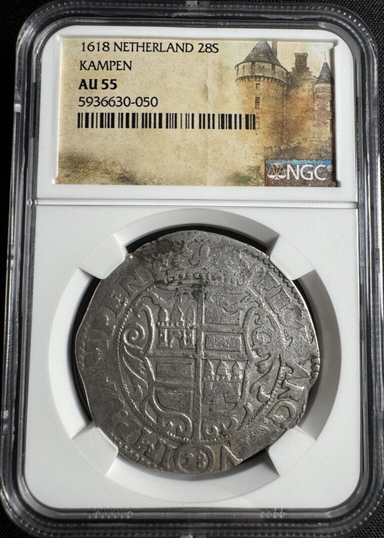 Read more about the article 1618 NETHERLAND 28S KAMPEN NGC AU 55 Dutch Colonial Era Silver Coin Mathias