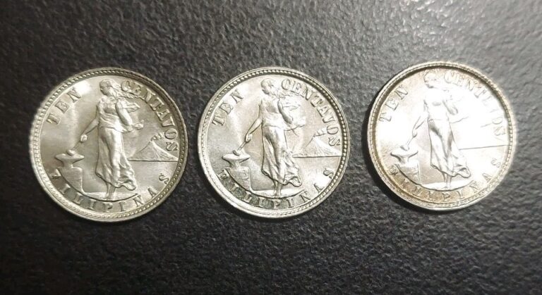 Read more about the article 1937 1938 1941-M US Philippines 10 Centavos Silver Unc Lot Coins Princess KM 181