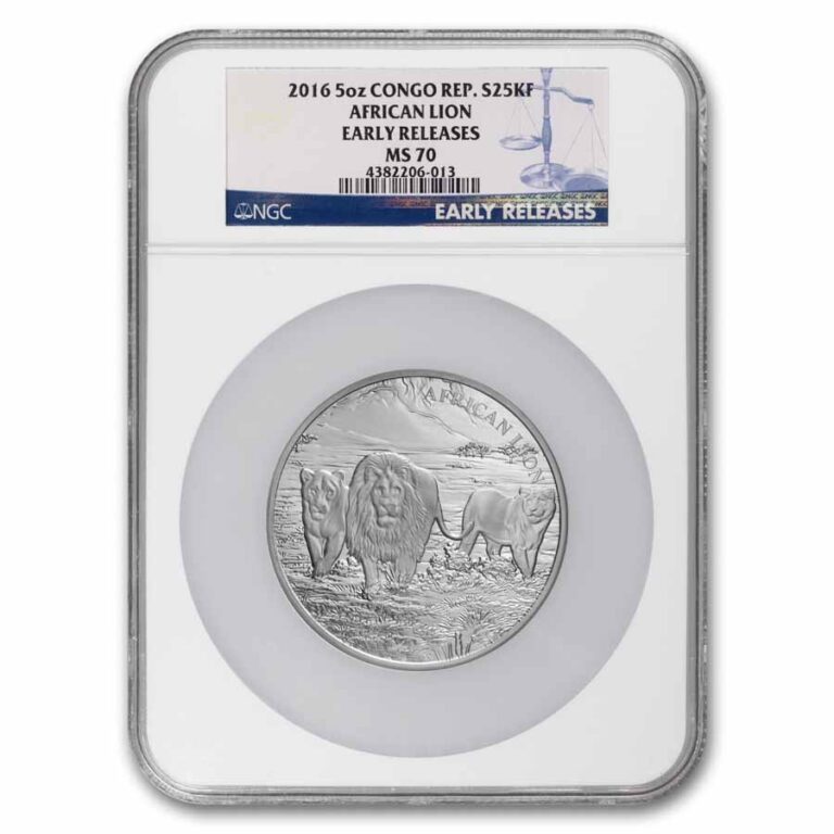Read more about the article 2016 Rep. of Congo 25000 Francs 5 oz Ag African Lion MS-70 NGC ER