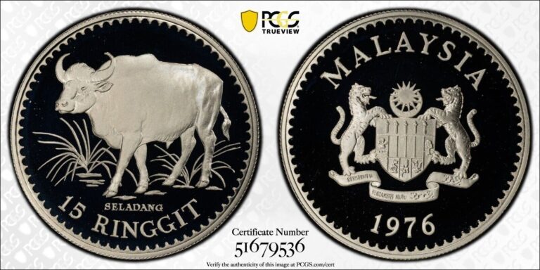 Read more about the article 1976 MALAYSIA 15 Ringgit Superb Gem Proof Silver Coin – Gaur – PCGS PR68DCAM
