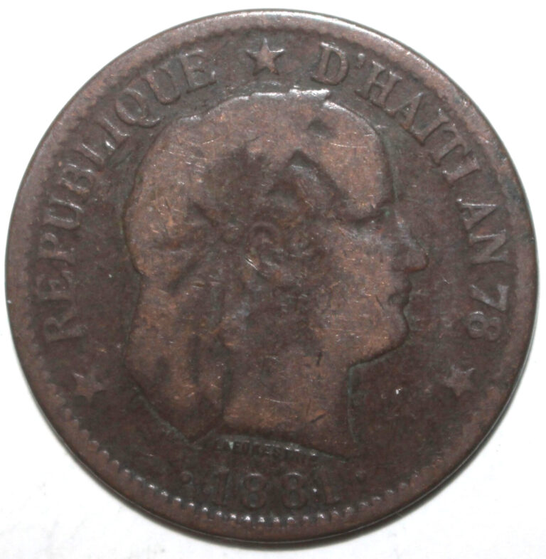 Read more about the article Haitian Republic 2 Centimes Coin 1881 AN 78 KM# 43 Haiti Two