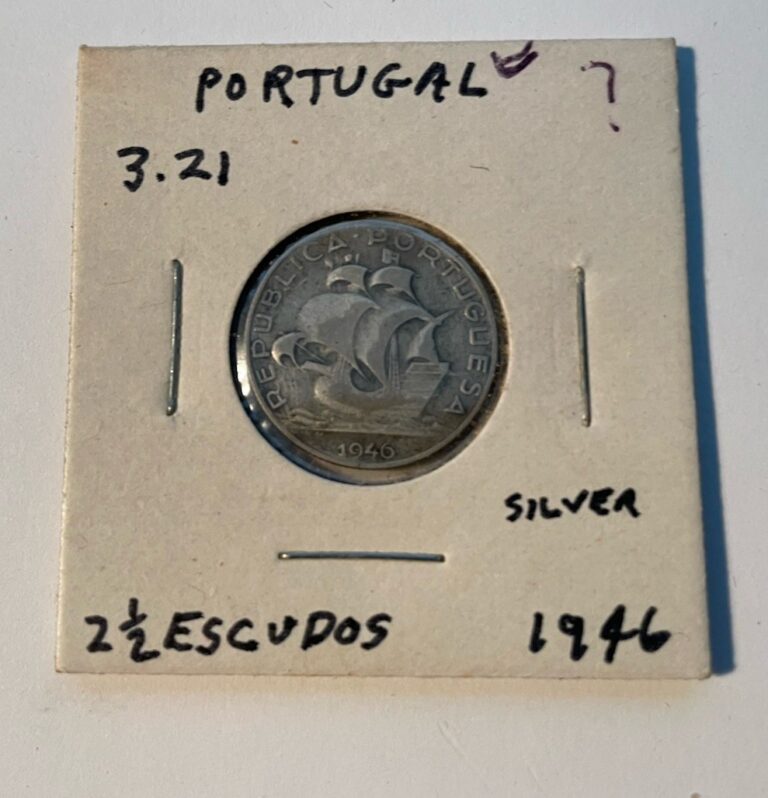 Read more about the article 1946 Silver (0.65) Portugal 2.5 Escudos. XF Condition. World Coin Portugal.