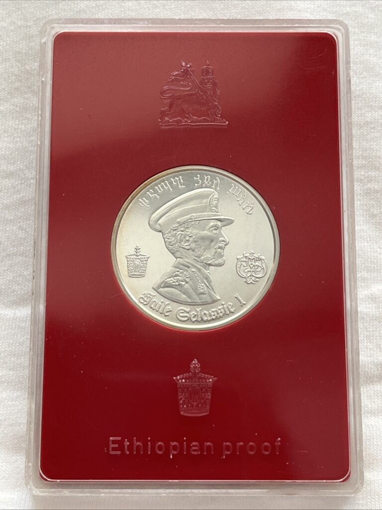Read more about the article 1972 ETHIOPIAN 5 DOLLAR PROOF .999 SILVER HAILE SELASSIE LION OF JUDAH COIN