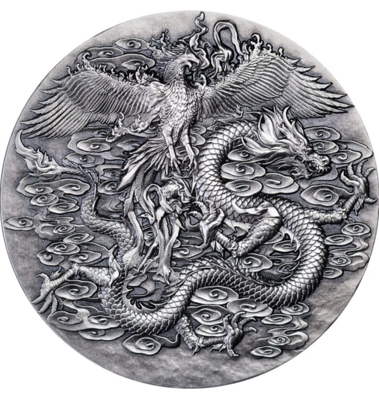Read more about the article 2023 Gabon Double Dragon and Phoenix Antique Finish 1.8 oz Silver Coin
