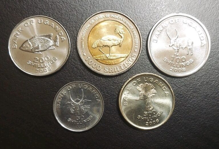 Read more about the article 2008-12 Uganda set of 5 UNC Coins 50 100 200 500 1000 Shillings Animals Thematic