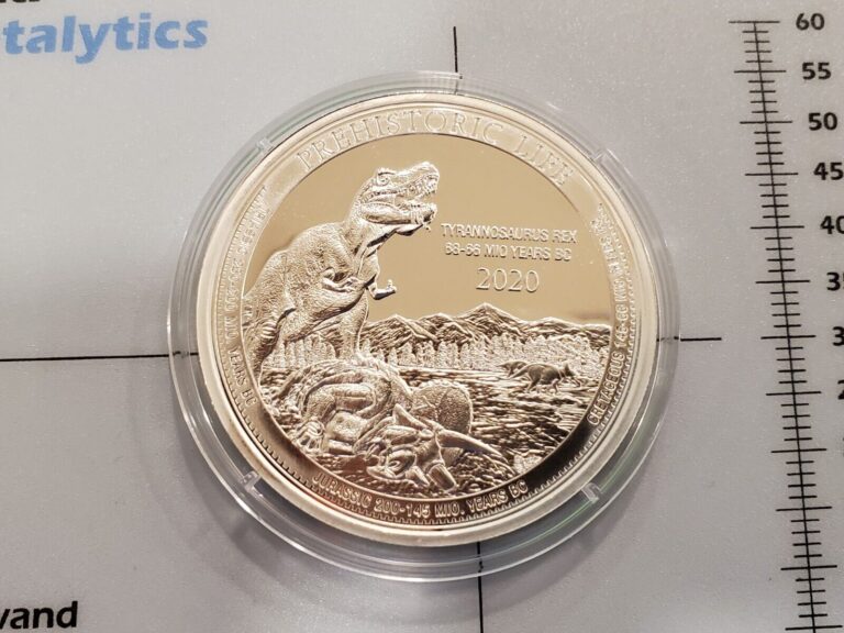 Read more about the article Rare 2020 Congo Prehistoric Life T-Rex Tyrannosaurus Rex 1 oz .9999 Fine Coin