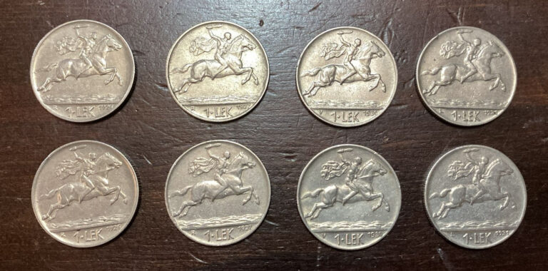 Read more about the article Albania coins 2 set 8 pcs  1 lek 1926 – 1927 – 1930 – 1931.