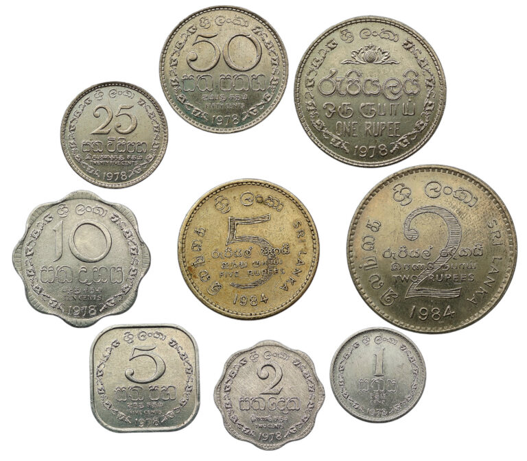 Read more about the article SRI LANKA SET OF 9 COINS 1 CENT – 5 RUPEES 1978 – 1984 VF – XF