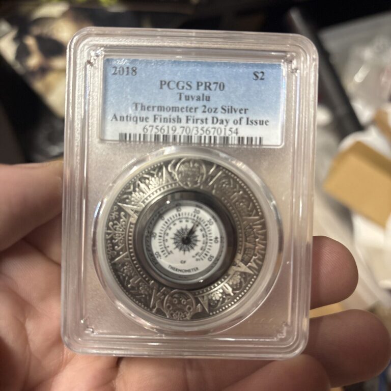 Read more about the article 2018 PCGS PR 70 Tuvalu Thermometer Antiqued 2oz Silver Coin First Day Of Issue