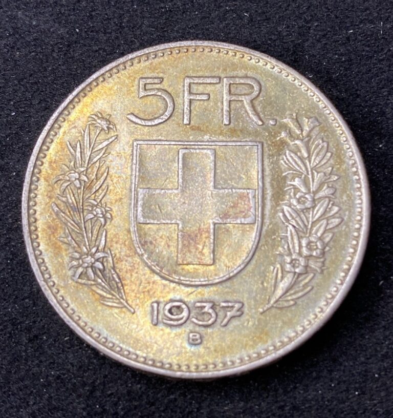 Read more about the article 1937-B Switzerland 5 Francs 0.8350 Silver ASW 0.4027 Oz Free Shipping