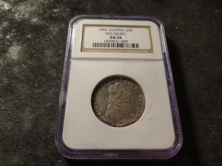 Read more about the article 1802 NGC AU 58 Austria States Salzburg Silver 20 Kreuzer SLABZ