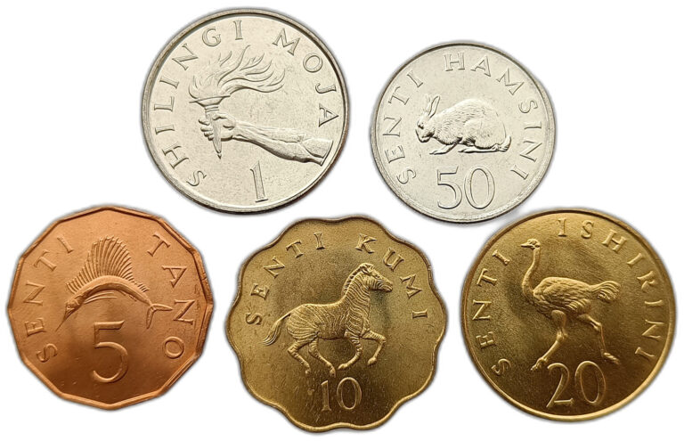 Read more about the article TANZANIA SET OF 5 COINS 5 CENTS – 1 SHILLING 1981 – 1992 ANIMALS UNC