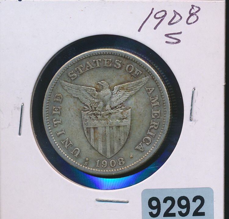 Read more about the article US PHILIPPINES ONE PESO – 1908-S – SILVER  – KM172 – #9292