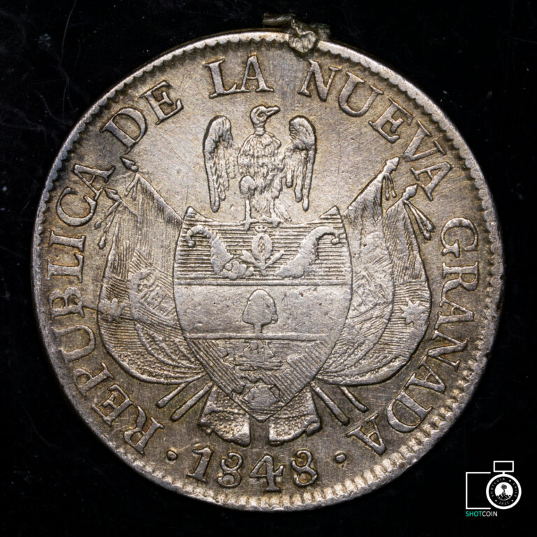 Read more about the article Colombia  10 Reales 1848  Silver crown coin  ex jewelry