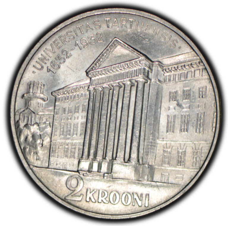 Read more about the article 1932 2 Krooni Estonia Tartuensis Universitas Scarcer Silver Coin ~ UNC