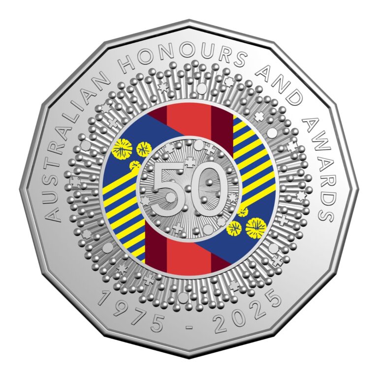Read more about the article Australia 2025 50 Years of Australian Honours System Coloured 50c UNC Coin Loose