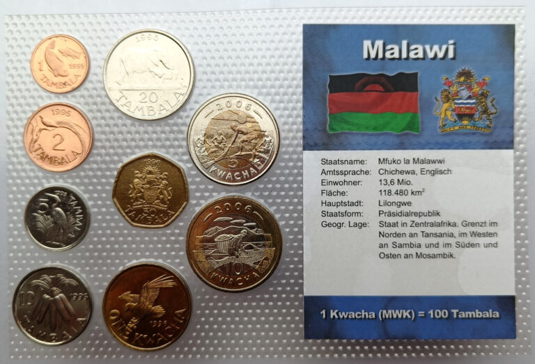 Read more about the article MALAWI SET OF 9 COINS 1 TAMBALA – 10 KWACHA 1995–2006 – ANIMALS – BLISTER