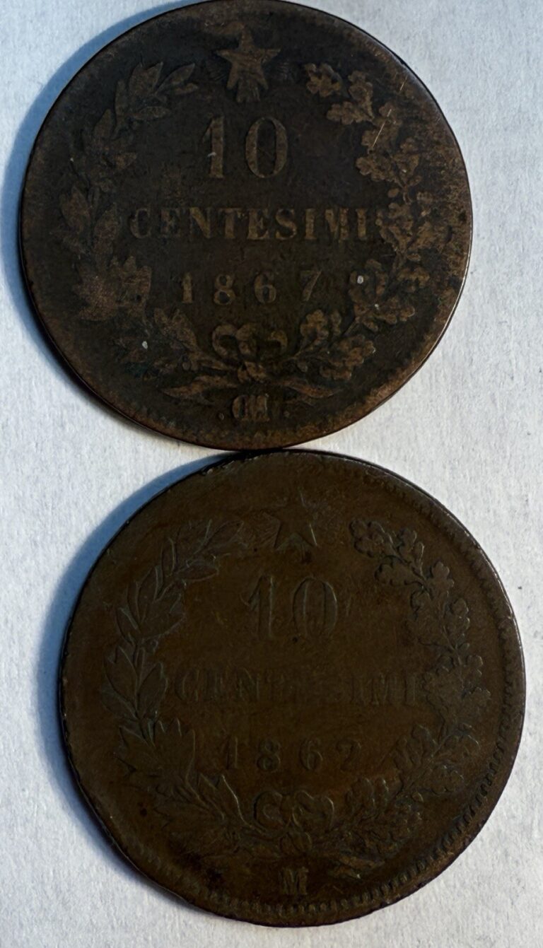Read more about the article Italy 1862 and 1867  10 CENTESIMI – Lot Of 2 Coins – (D107)