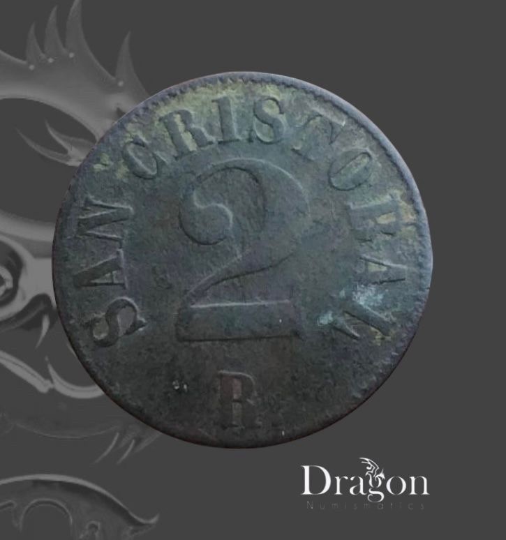 Read more about the article 1872 Venezuela 2 Reales San Cristobal Tachira State Rare Bronze Coin Token VF
