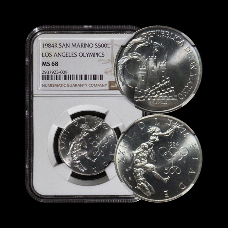 Read more about the article SAN MARINO. 1984  500 Lire  Silver – NGC MS68 – LA Olympics  Entwined Athletes