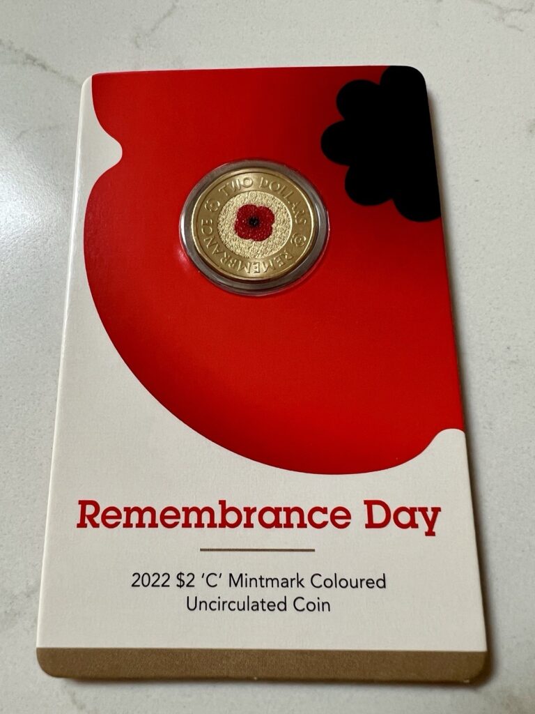 Read more about the article 2022 $2 Coin  Remembrance Day  ANZAC Red Poppy  C Mint Mark  RAM  UNC