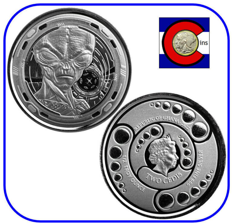 Read more about the article 2022 Republic of Ghana Space Alien BU Silver 1/2 oz Coin in capsule