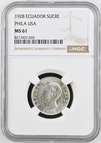 Read more about the article ECUADOR  1 SUCRE  1928  KM # 72  NGC MS 61.