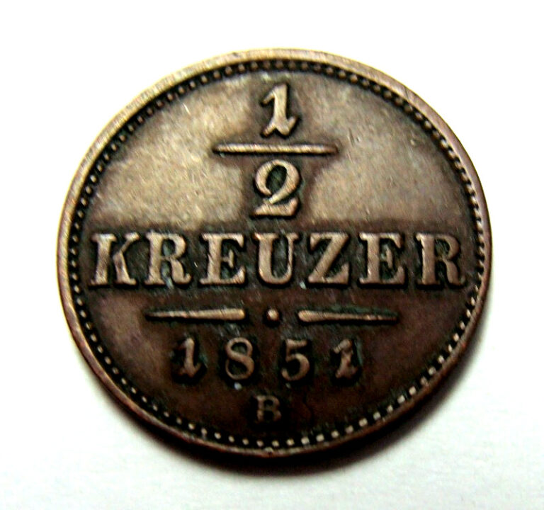 Read more about the article AUSTRIA 1851 B 1/2 KREUZER  NICE ORIGINAL COIN NEVER CLEANED