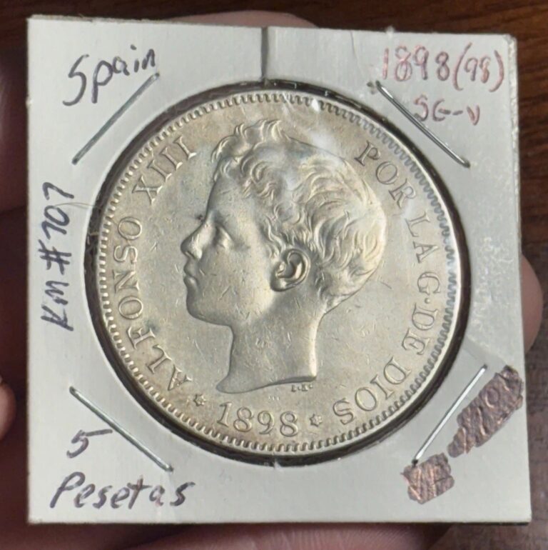 Read more about the article XF!  Spain 1898 Silver 5 Pesetas Alfonso XII KM#707