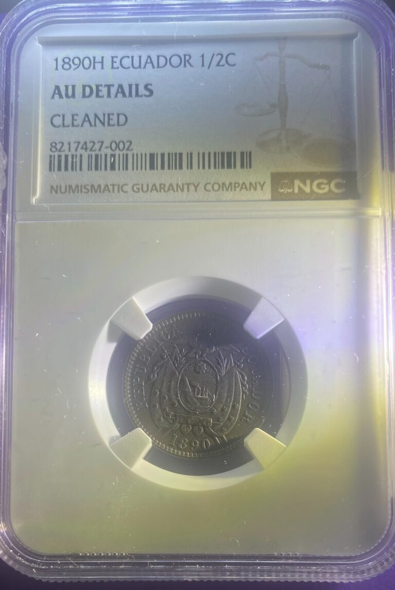 Read more about the article ECUADOR  MEDIO 1/2 CENTAVO 1890 H   KM # 54 NGC AU DETAILS.
