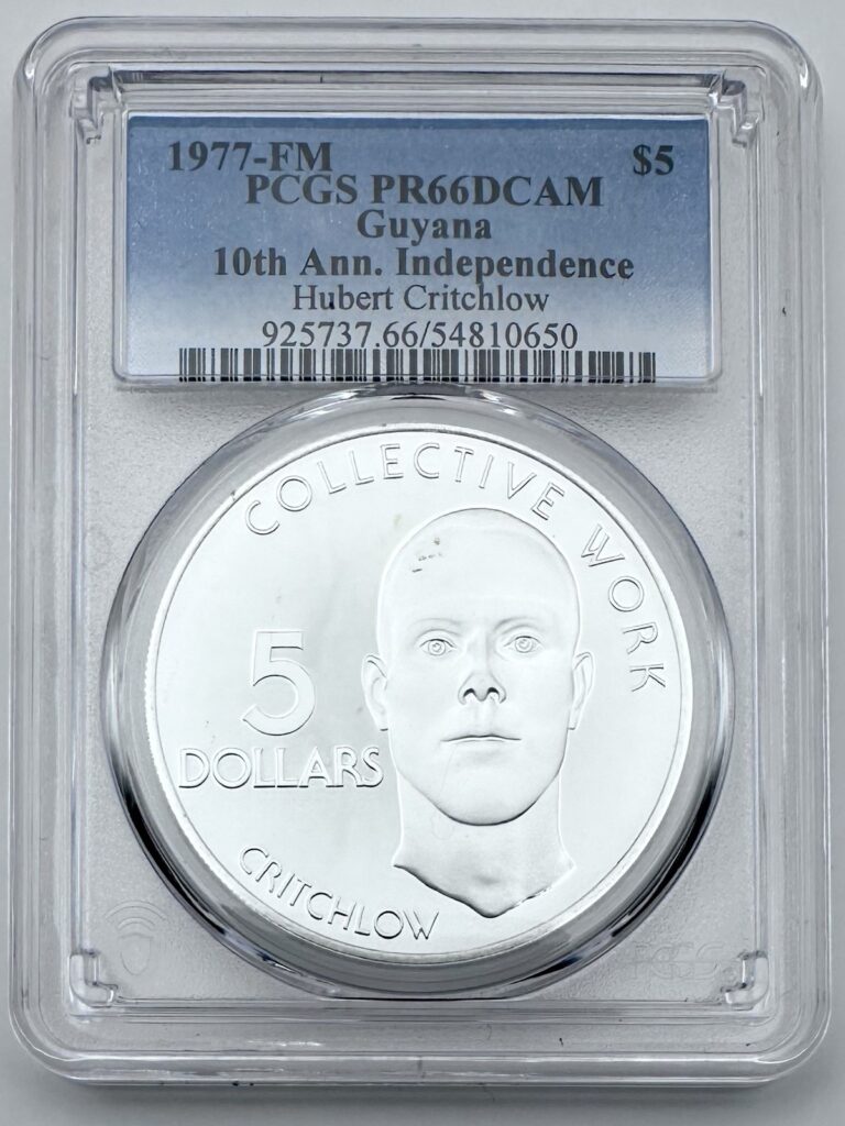 Read more about the article 1977 Guyana $5 Silver Proof Coin – Independence Critchlow – Low Mintage KM# 43a