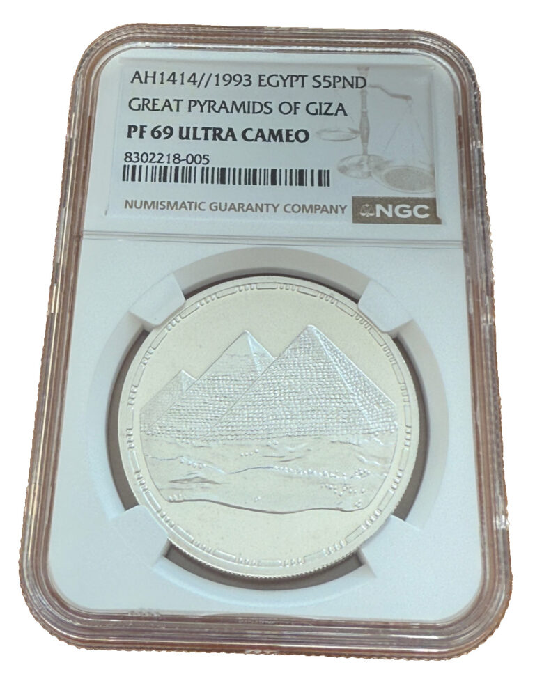 Read more about the article Egypt 1993 Silver 5 Pounds NGC PF69UC Great Pyramids of Giza