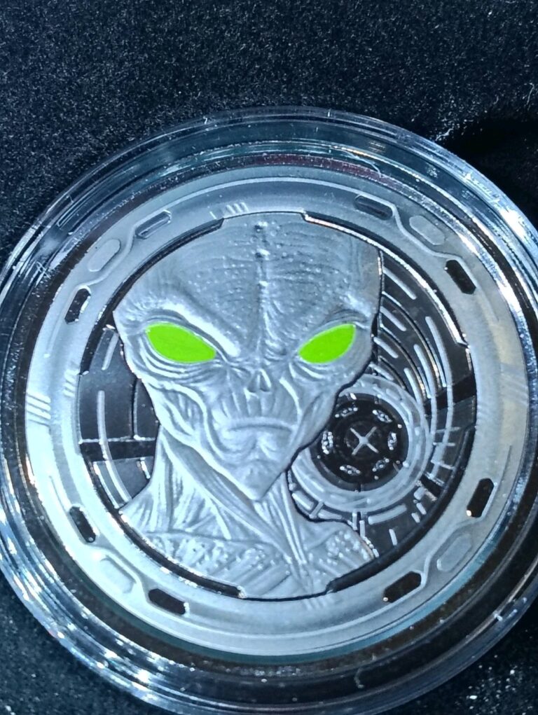 Read more about the article 2022 1 oz Silver Coin Ghana Alien .999 Silver Proof Strike/ UV Color/1500 Minted