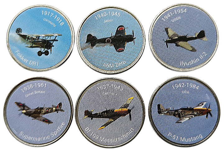Read more about the article BENIN – SET OF 6 COINS 6 x 50 FRANCS CFA 2018 – FIGHTER AIRCRAFT – COLOURED