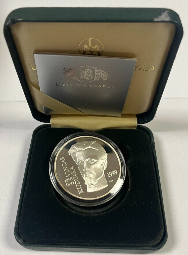 Read more about the article 1999 Lithuania 50 Litu Vincas Kudirka Commemorative Silver Coin With Box and COA