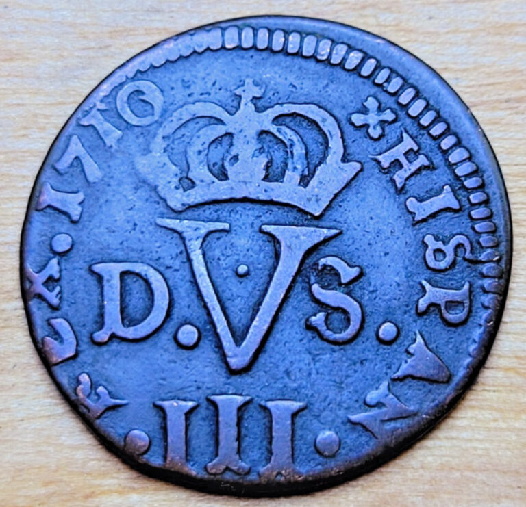Read more about the article 1710 Spanish Treseta 3 Maravedis – King Philip V Copper Coin