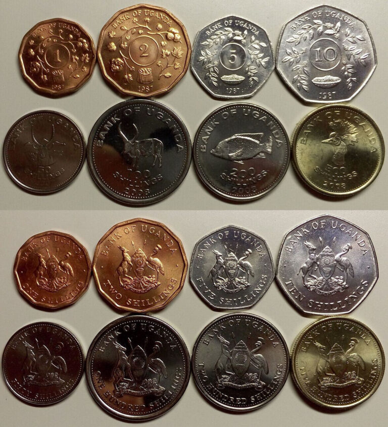Read more about the article UGANDA COMPLETE COIN SET 1+2+5+10+50+100+200+500 Shillings 1987-2012 UNC LOT of8