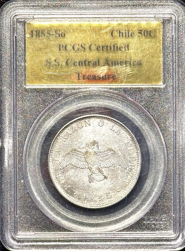 Read more about the article 1855-So Chile 50c S.S. Central America Treasure PCGS Coin