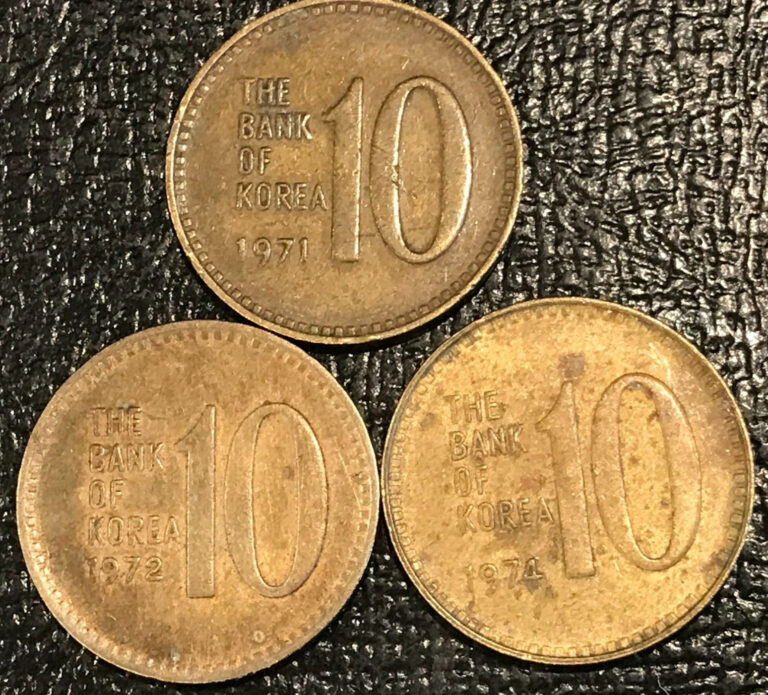 Read more about the article LOT 3 SOUTH KOREA 10 WON COINS-1971 1972 1974-AGT484