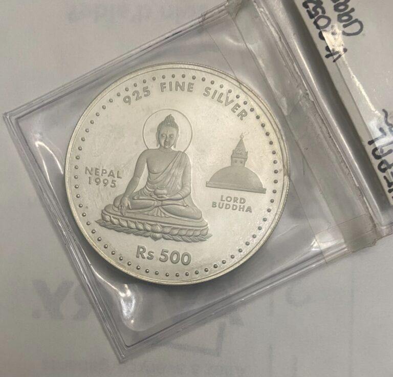 Read more about the article 1995 VS2052 Nepal Silver 500 Rupee Proof Coin   Lord Buddha