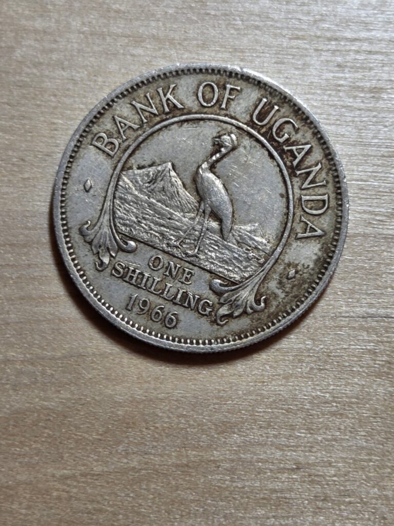 Read more about the article Uganda 1 Shilling coin  1966. KM# 5  copper-nickel. Standing Grey Crowned Crane.