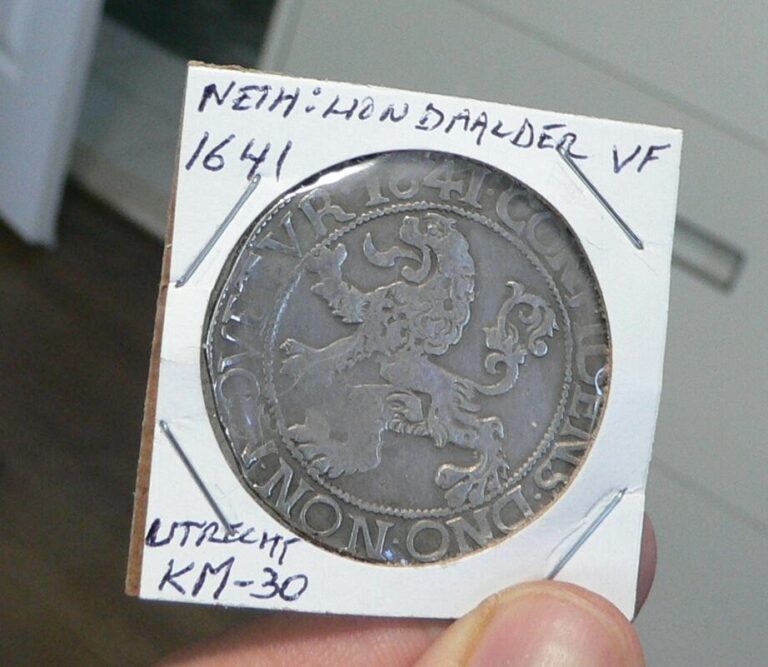 Read more about the article 1641 Netherlands Utrecht Lion Daalder DAV-4863 VF Legal tender in American Col.