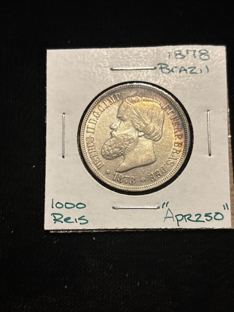 Read more about the article 1878 Brazil 1000 Reis “apr250” Silver Brazilian Coin