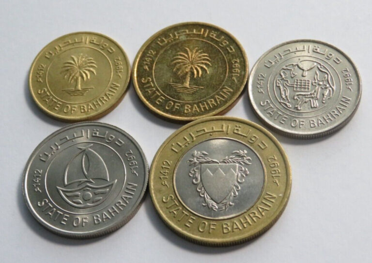 Read more about the article Bahrain Set of 5 coins  1992 Copper-Nickel and Brass  KM 16-20